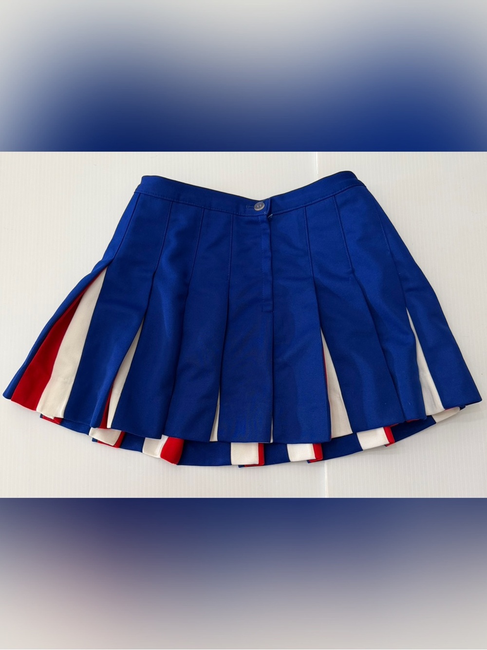 Dehen Knitting Co Vintage Blue Pleated Cheerleader Mini Skirt with Red & White - Picture 3 of 9